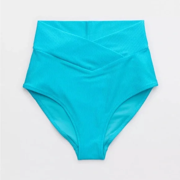NWT Aerie Shine Rib Crossover High Waisted Bikini Bottoms - Picture 3 of 8
